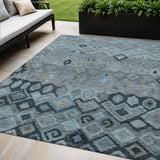 5' X 8' Gray And Charcoal Geometric Washable Indoor Outdoor Area Rug