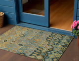 3' X 5' Green Gold And Copper Geometric Washable Indoor Outdoor Area Rug