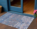 3' X 5' Blue Gray And Ivory Geometric Washable Indoor Outdoor Area Rug