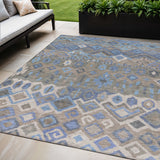 5' X 8' Denim Blue Gray And Ivory Geometric Washable Indoor Outdoor Area Rug