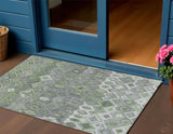 3' X 5' Gray Green And Ivory Geometric Washable Indoor Outdoor Area Rug
