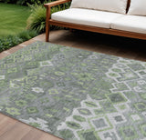 8' X 10' Gray Green And Ivory Geometric Washable Indoor Outdoor Area Rug