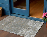 3' X 5' Pewter Ivory And Tan Geometric Washable Indoor Outdoor Area Rug