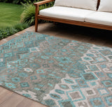 5' X 8' Artichoke Green Beige And Tan Floral Washable Indoor Outdoor Area Rug