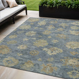 5' X 8' Blue And Beige Floral Washable Indoor Outdoor Area Rug
