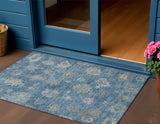 3' X 5' Denim Blue And Gray Floral Washable Indoor Outdoor Area Rug