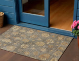 3' X 5' Taupe Beige And Brown Floral Washable Indoor Outdoor Area Rug
