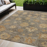 5' X 8' Taupe Beige And Brown Floral Washable Indoor Outdoor Area Rug