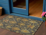 3' X 5' Charcoal Gold And Copper Ikat Washable Indoor Outdoor Area Rug