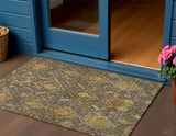 3' X 5' Chocolate Gold And Burgundy Ikat Washable Indoor Outdoor Area Rug
