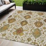 5' X 8' Ivory Brown And Gold Ikat Washable Indoor Outdoor Area Rug