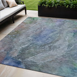 5' X 8' Blue Green And Purple Abstract Washable Indoor Outdoor Area Rug