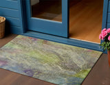 3' X 5' Green Pink And Gold Abstract Washable Indoor Outdoor Area Rug