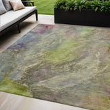 5' X 8' Green Pink And Gold Abstract Washable Indoor Outdoor Area Rug