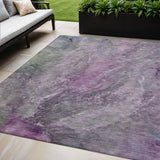 5' X 8' Plum And Ivory Abstract Washable Indoor Outdoor Area Rug