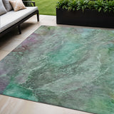 5' X 8' Teal Blue And Purple Abstract Washable Indoor Outdoor Area Rug