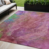 5' X 8' Blush Green And Purple Abstract Washable Indoor Outdoor Area Rug