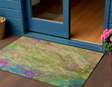 3' X 5' Green Pink And Blue Abstract Washable Indoor Outdoor Area Rug