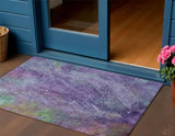 3' X 5' Purple And Green Abstract Washable Indoor Outdoor Area Rug