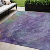 5' X 8' Purple And Green Abstract Washable Indoor Outdoor Area Rug
