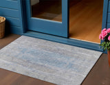 3' X 5' Beige And Blue Abstract Washable Indoor Outdoor Area Rug