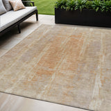 5' X 8' Khaki And Beige Abstract Washable Indoor Outdoor Area Rug