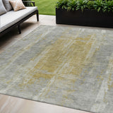 5' X 8' Pewter And Gold Abstract Washable Indoor Outdoor Area Rug