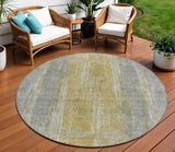 8' Pewter And Gold Round Abstract Washable Indoor Outdoor Area Rug