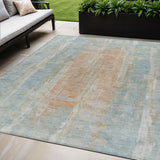 5' X 8' Sky Blue And Copper Abstract Washable Indoor Outdoor Area Rug