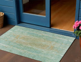 3' X 5' Teal Blue And Copper Abstract Washable Indoor Outdoor Area Rug