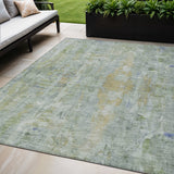 5' X 8' Artichoke Green And Blue Abstract Washable Indoor Outdoor Area Rug