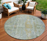 8' Artichoke Green And Blue Round Abstract Washable Indoor Outdoor Area Rug