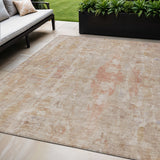 5' X 8' Beige And Salmon Abstract Washable Indoor Outdoor Area Rug