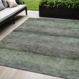 5' X 8' Artichoke Green And Gray Abstract Washable Indoor Outdoor Area Rug