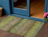 3' X 5' Olive Green And Brown Abstract Washable Indoor Outdoor Area Rug