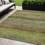 5' X 8' Olive Green And Brown Abstract Washable Indoor Outdoor Area Rug