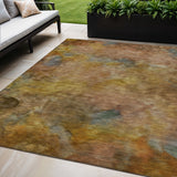 5' X 8' Copper And Gold Abstract Washable Indoor Outdoor Area Rug