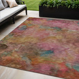 5' X 8' Pink And Orange Abstract Washable Indoor Outdoor Area Rug