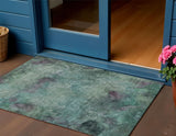 3' X 5' Teal Blue And Purple Abstract Washable Indoor Outdoor Area Rug