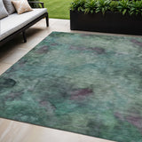 5' X 8' Teal Blue And Purple Abstract Washable Indoor Outdoor Area Rug