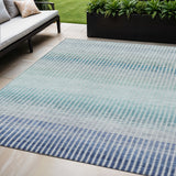 5' X 8' Blue Ivory And Gray Striped Washable Indoor Outdoor Area Rug