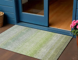 3' X 5' Olive Green And Gray Striped Washable Indoor Outdoor Area Rug
