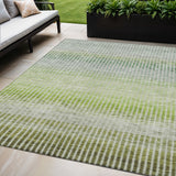 5' X 8' Olive Green And Gray Striped Washable Indoor Outdoor Area Rug