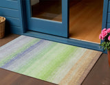 3' X 5' Orange Green And Blue Striped Washable Indoor Outdoor Area Rug