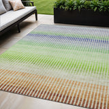 5' X 8' Orange Green And Blue Striped Washable Indoor Outdoor Area Rug