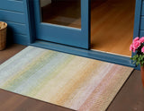 3' X 5' Salmon Blue And Peach Striped Washable Indoor Outdoor Area Rug