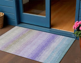 3' X 5' Teal Blue Purple And Gray Striped Washable Indoor Outdoor Area Rug