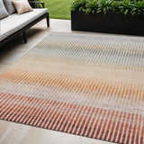 5' X 8' Terra Cotta Orange And Gray Striped Washable Indoor Outdoor Area Rug