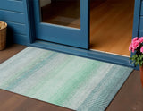 3' X 5' Turquoise Ivory And Gray Striped Washable Indoor Outdoor Area Rug