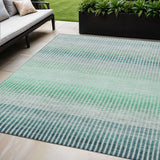 5' X 8' Turquoise Ivory And Gray Striped Washable Indoor Outdoor Area Rug